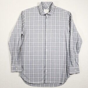 Billy Reid Button Up‎ Shirt Mens Small Grey Blue Plaid Cotton Long Sleeve Spread